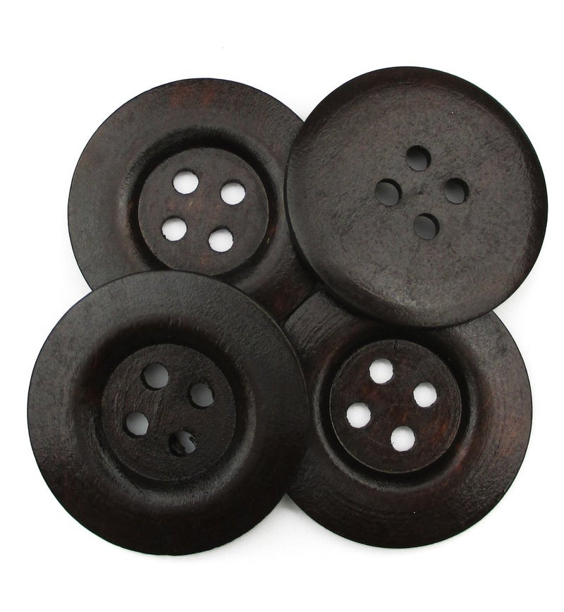 All In One 10pcs Dark Brown Large 4 Hole Sewing Wood Buttons with Wide Edge 50mm(2 ) - Image 1